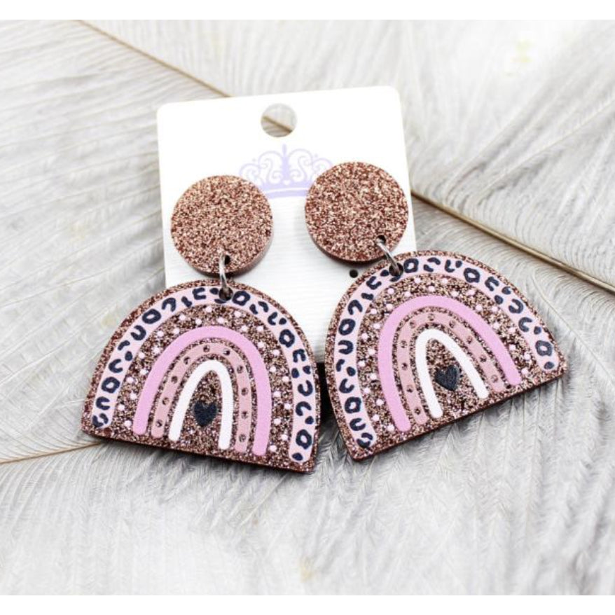 Glitter Acrylic Rainbow Stud Hang Earrings