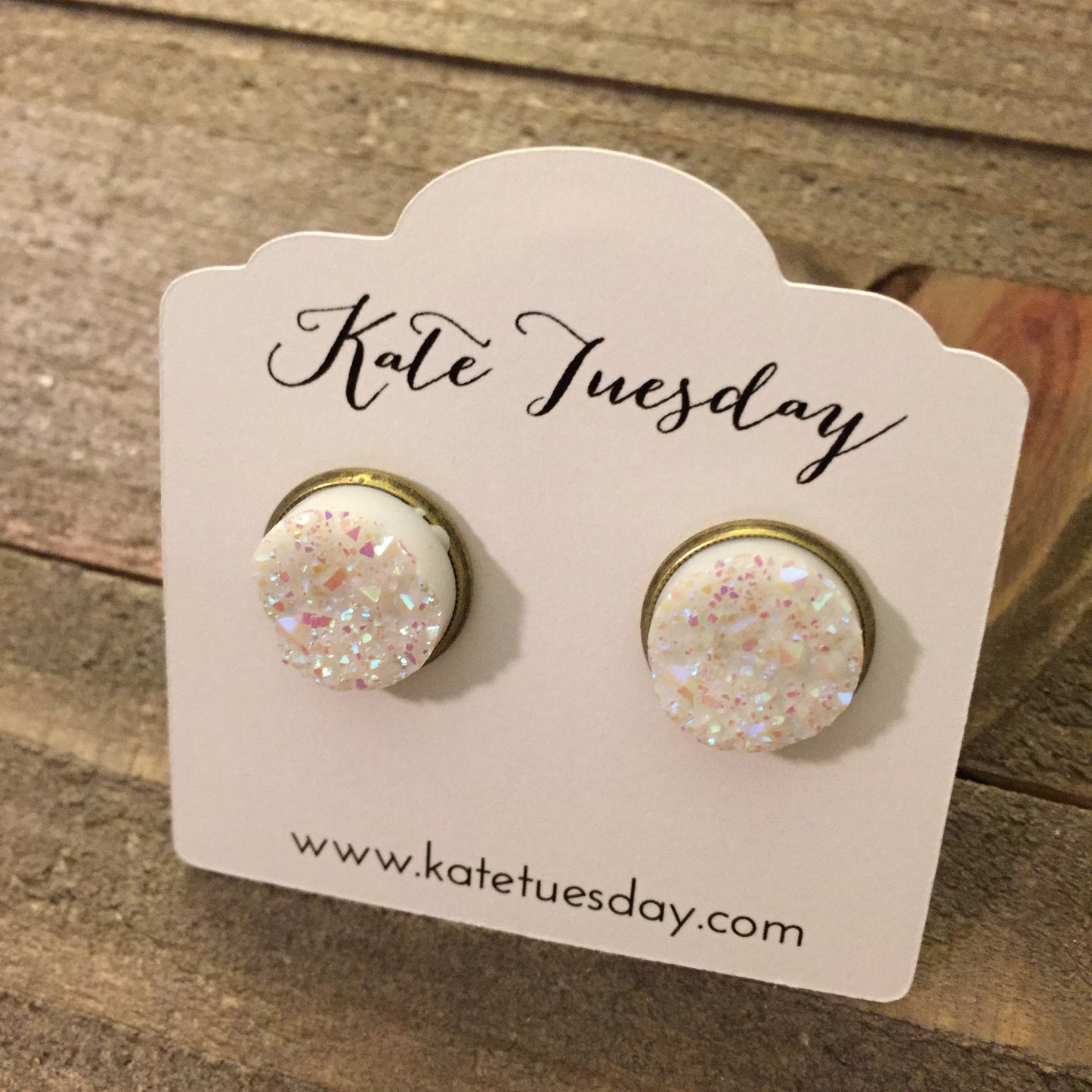 Crystal Sparkle White 12mm Druzy Earrings