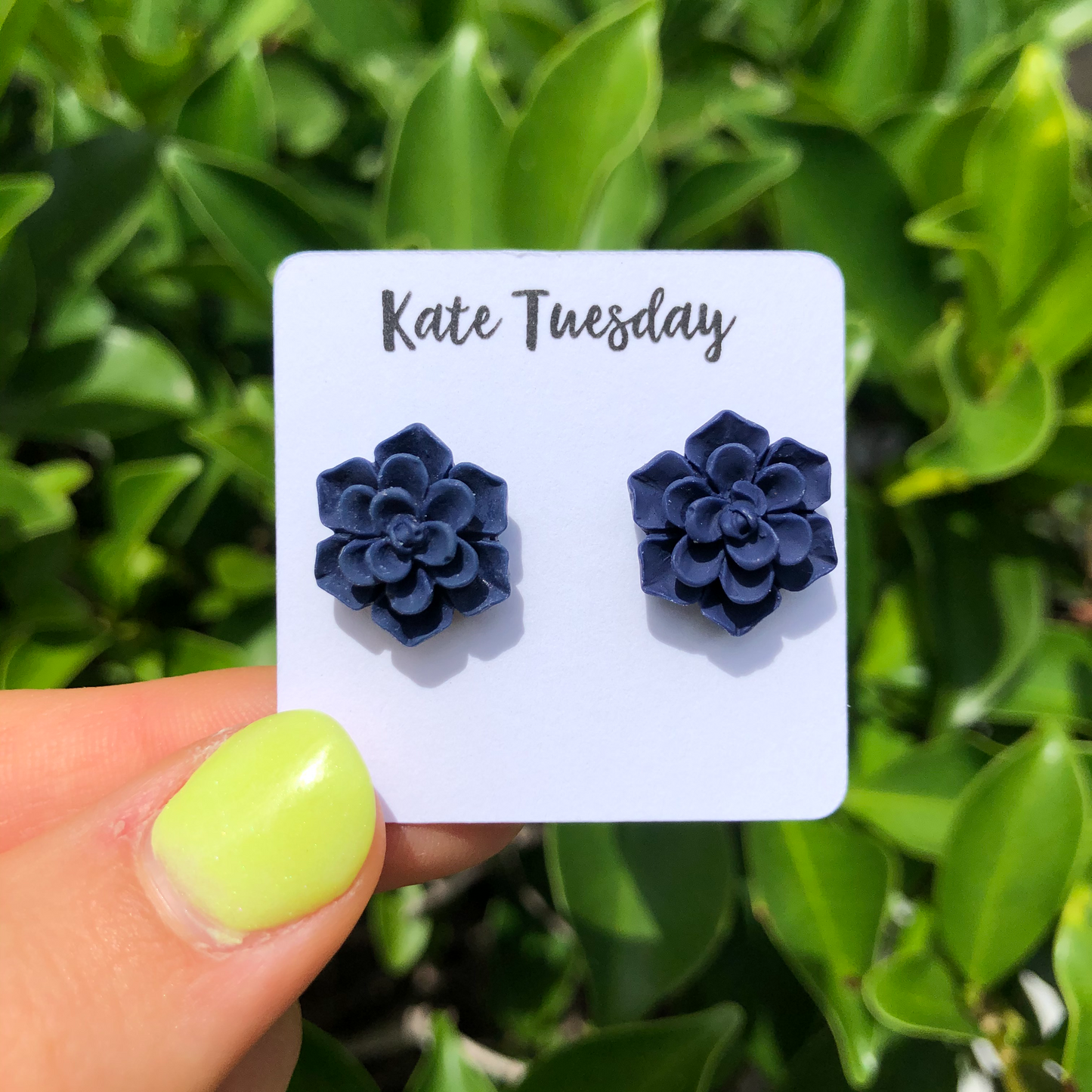 Succulent Flower Stud Earrings - Navy