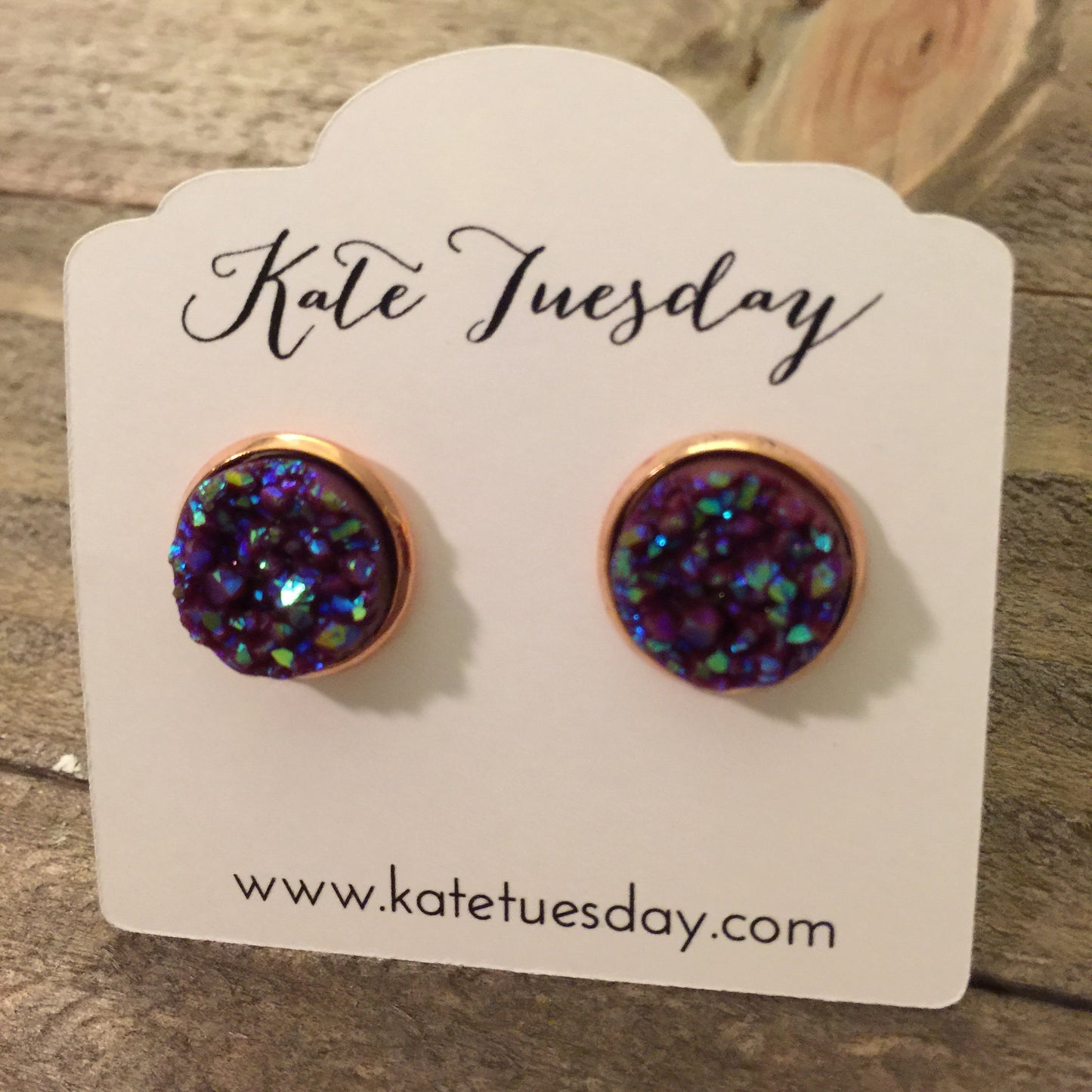 Maroon Pink Druzy 12mm Earrings