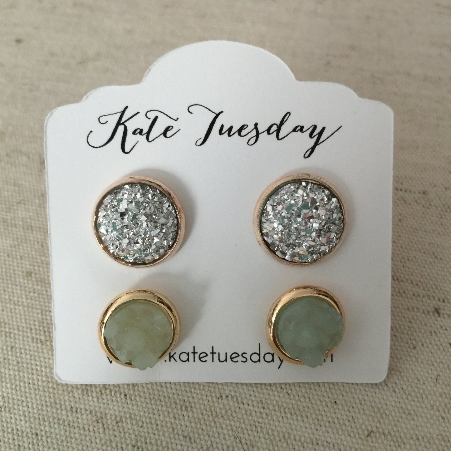 Midnight Silver + Green Druzy Earrings Set