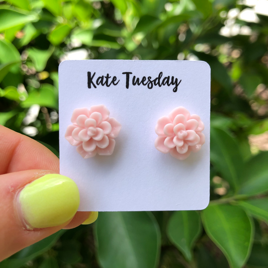 Succulent Flower Stud Earrings - Light Pink