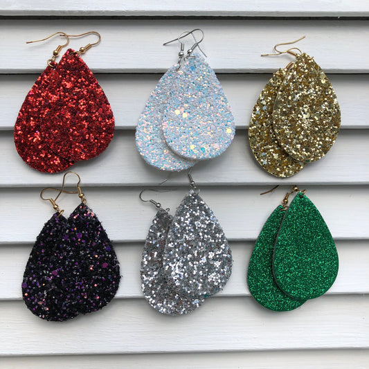 Holiday Christmas Glitter Double Sided Glitter Earrings
