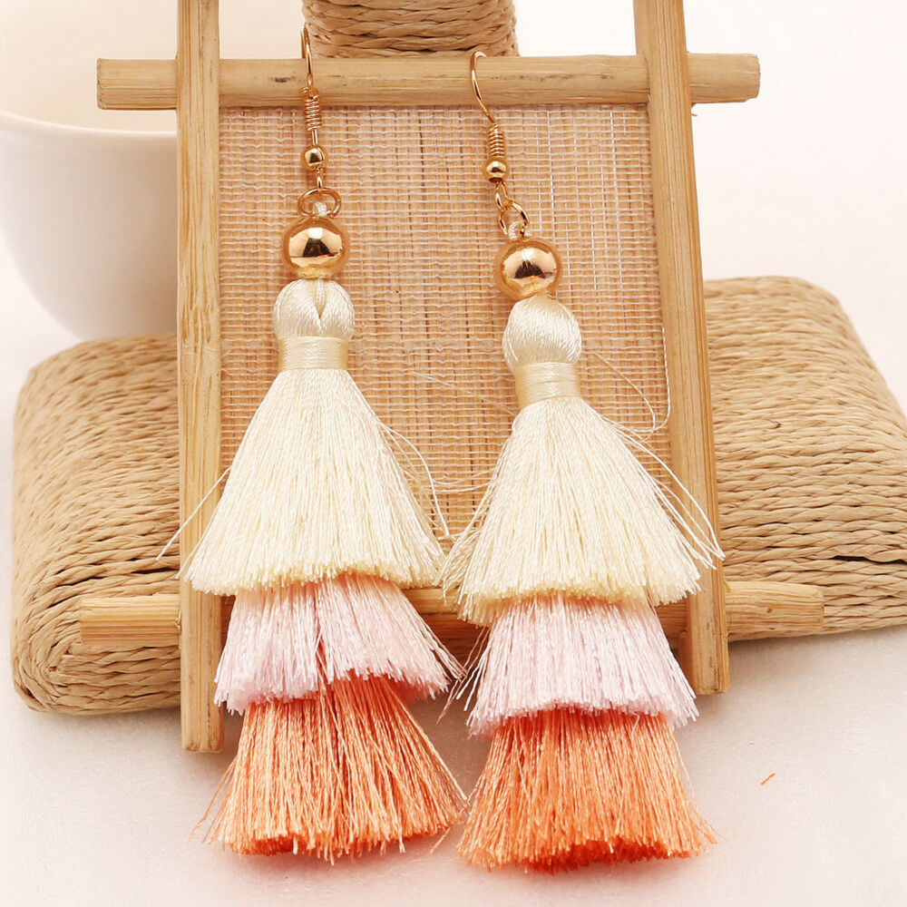 3 Layer Light Pink Tassel Earrings
