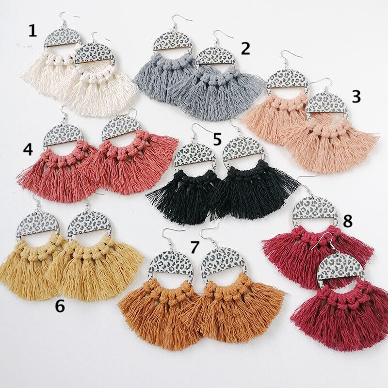 Cheetah Wood Tassel Fall Earrings