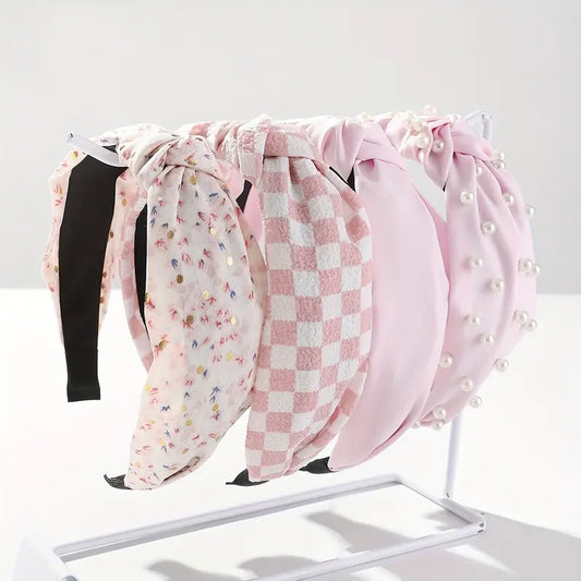 Ballerina Pink 4 Piece Pearl Knotted Headband Set
