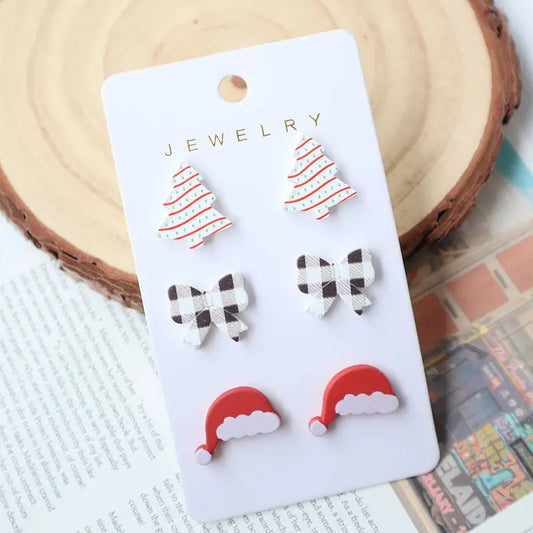 ❄️Bows + Trees Holiday Earrings Studs Set