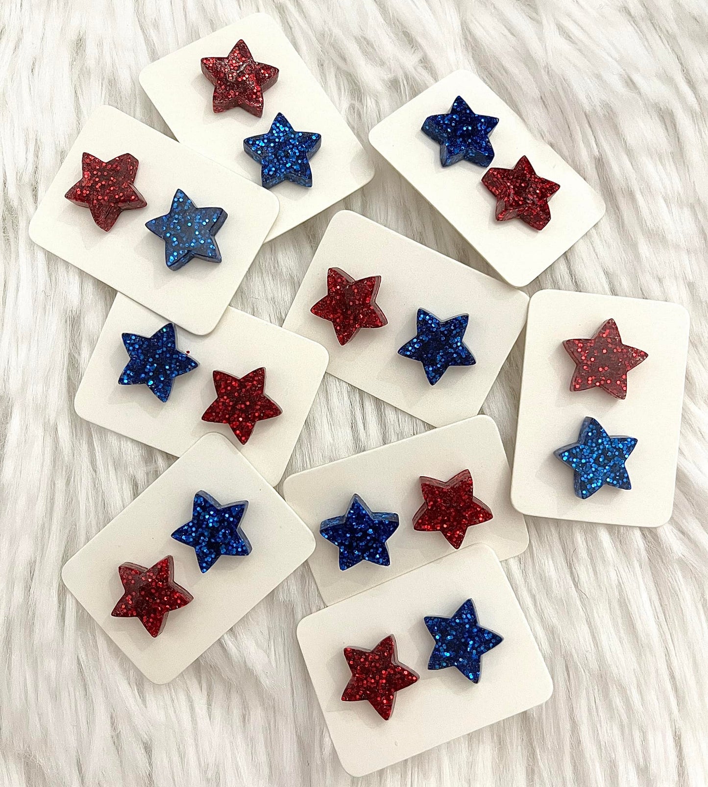 Red and Blue Glitter Star Earrings