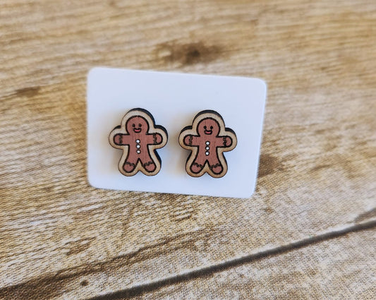 Ginger Bread Wood Stud Earrings