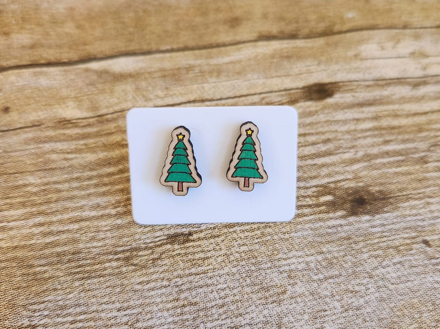 Christmas Tree Wood Stud Earrings