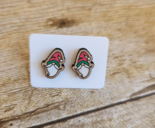 Gnome Wood Stud Earrings