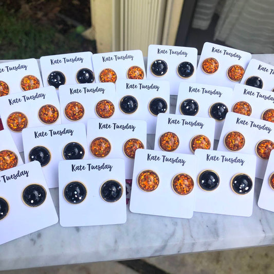 Halloween Black + Orange Glitter Stud Earrings