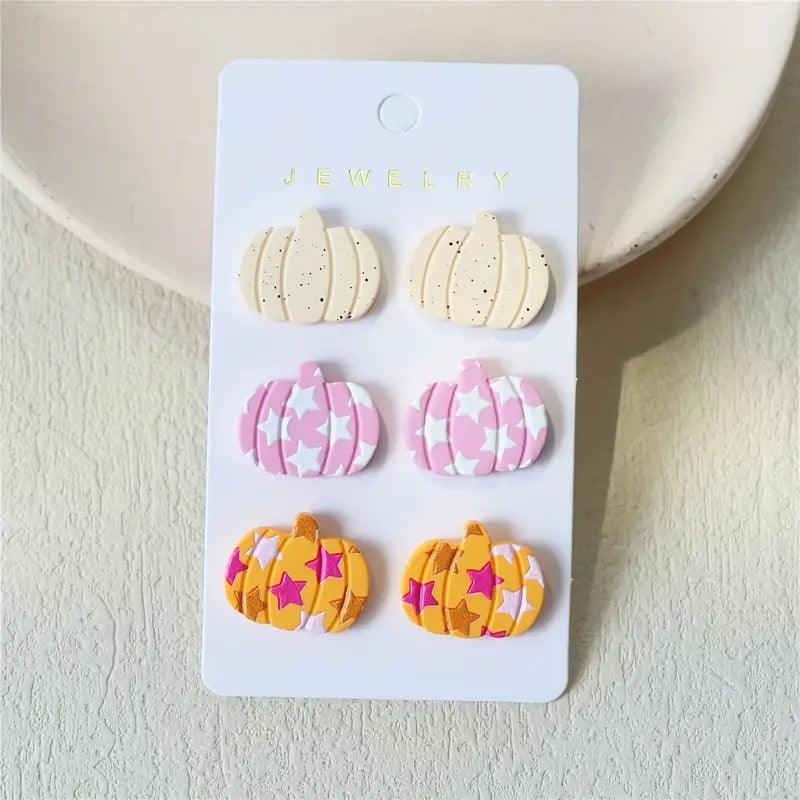 Cutesy Pumpkin Studs Triple Earring Card