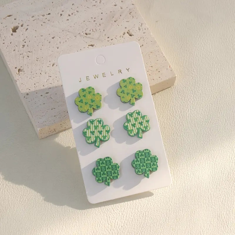 St Patricks Day Shamrock Triple Earring Set