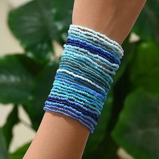 Ocean Blues Beaded Glass Bracelets