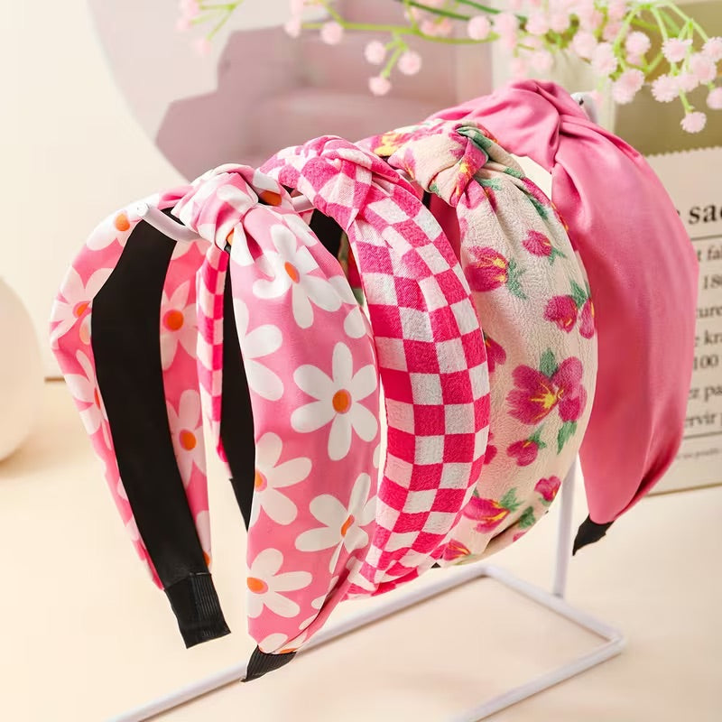 Pink Daisy Spring 4 Pack of Knotted Headbands