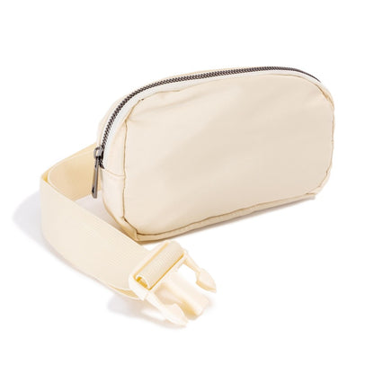 Cream Cross Body Nylon Belt Bag