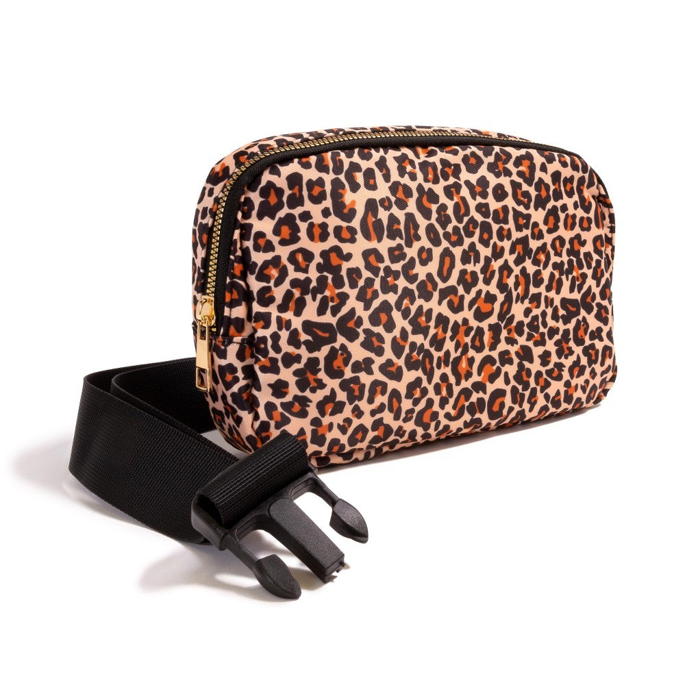 Small Cheetah Animal Print Cross Body Nylon Belt Bag