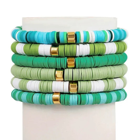 Set of 6 Green Stretchy Bracelets