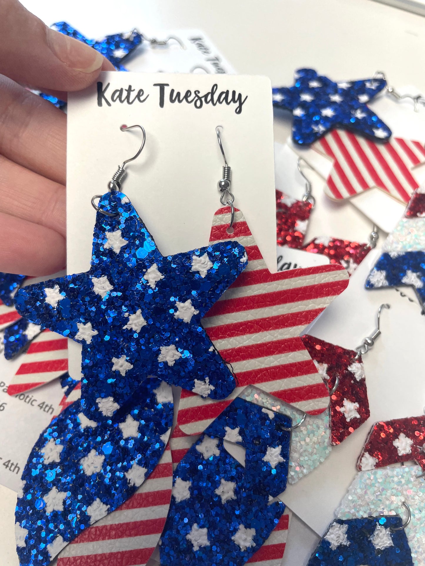 Patriotic 4th Of July Glitter and Leather Earrings