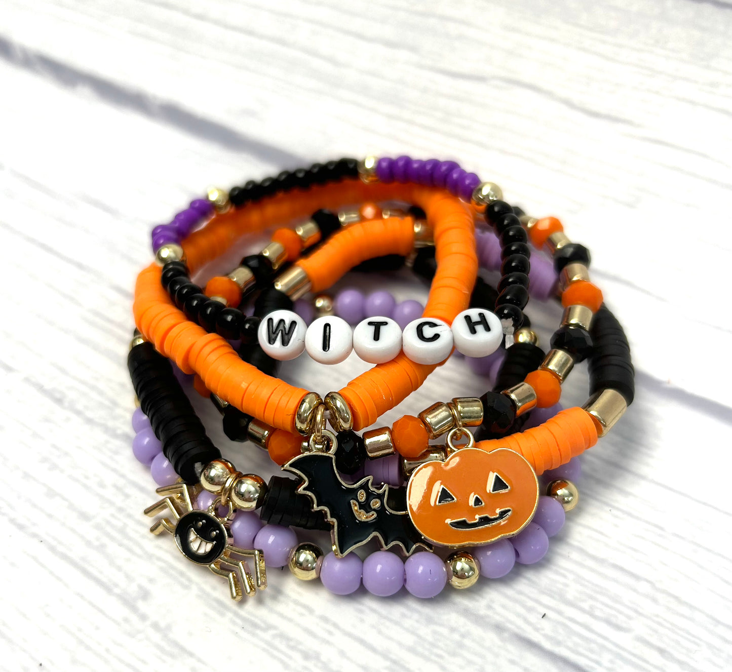 Witch Charm Halloween Stretchy Bracelet Set