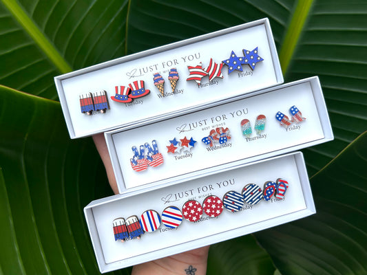 ❤️Patriotic Red, White and Blue Stud Earring Boxes