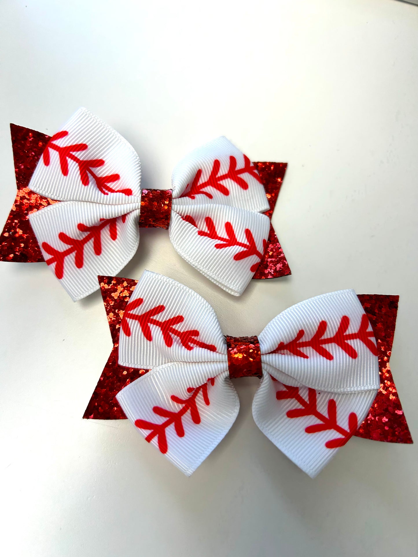 ⚾Baseball Red Glitter Bows