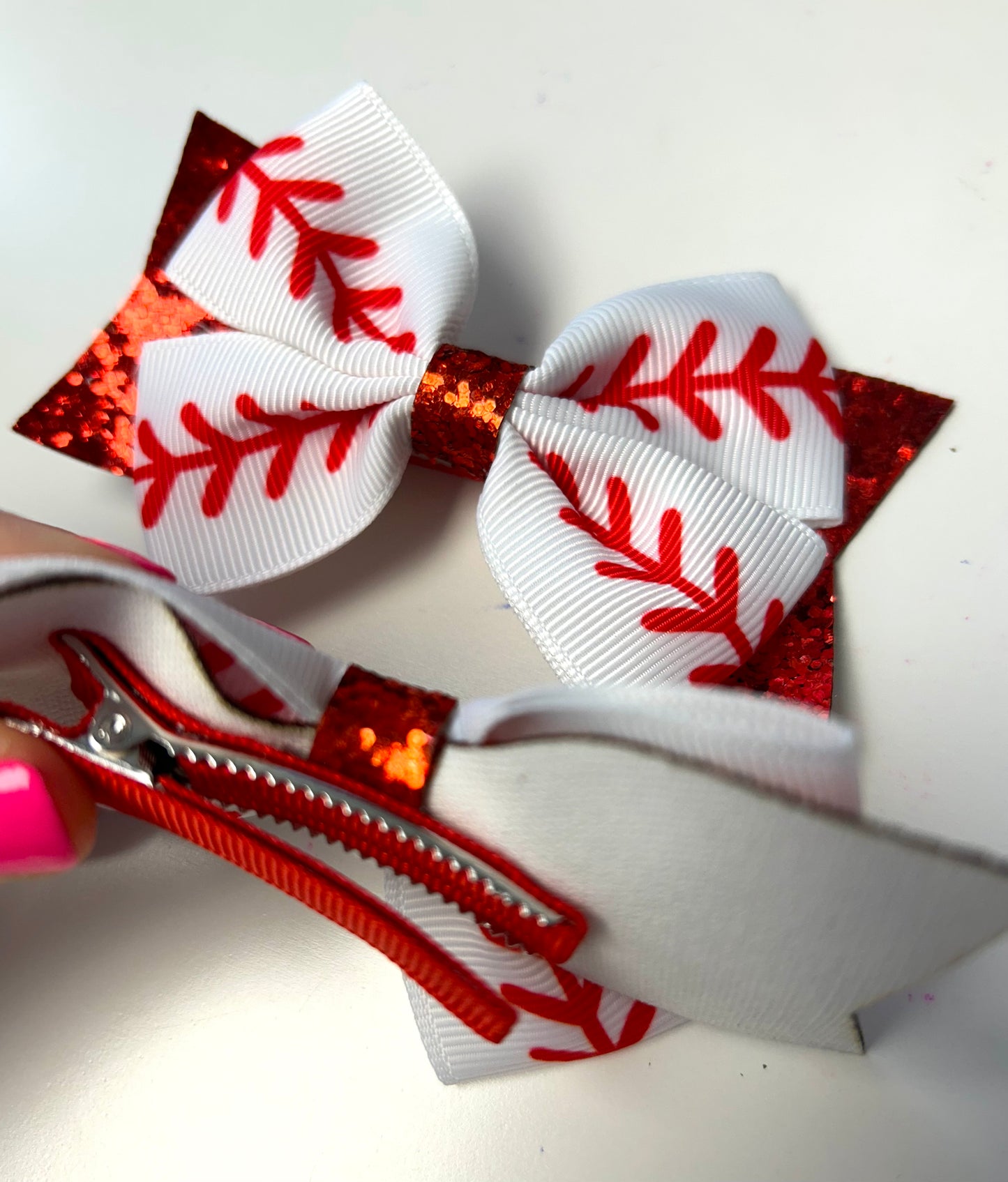 ⚾Baseball Red Glitter Bows