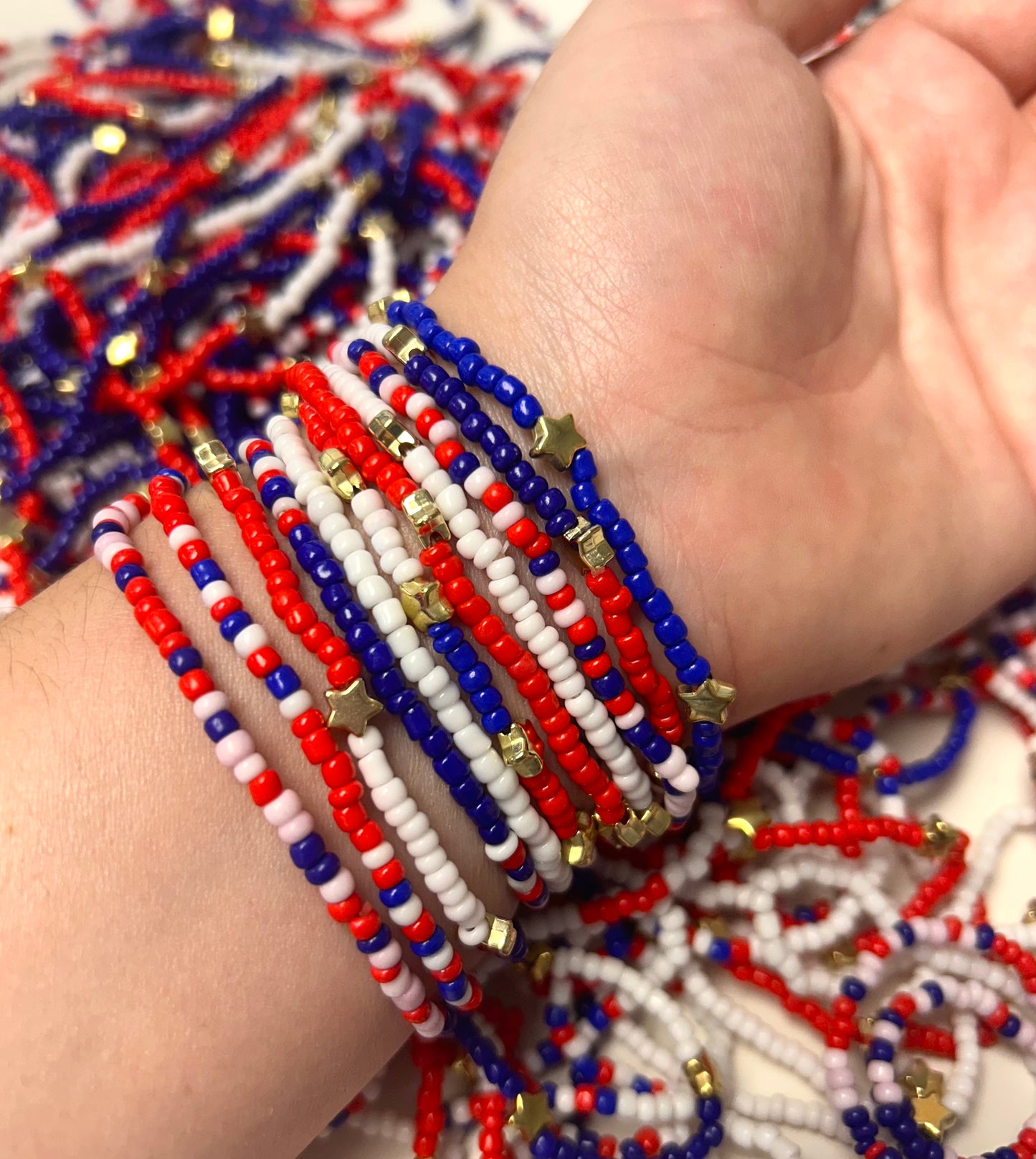 ❤️💙🤍 Red, White + Blue Patriotic Stretchy Mix Bracelets