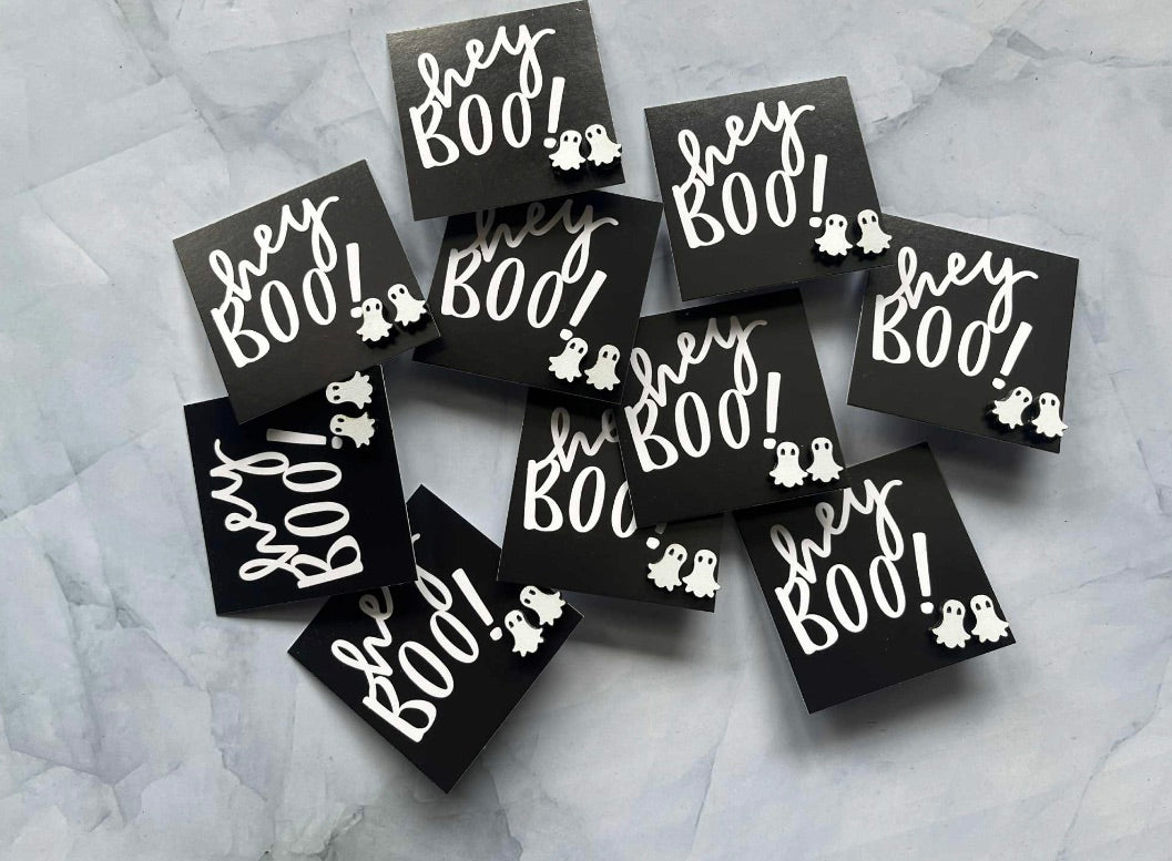Hey Boo Ghost Stud Earrings Halloween