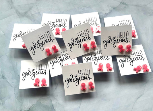 Pink Ribbon Breast Cancer Awareness Stud Earrings