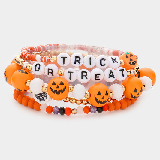 Trick Or Treat Halloween Stretchy Bracelet Set