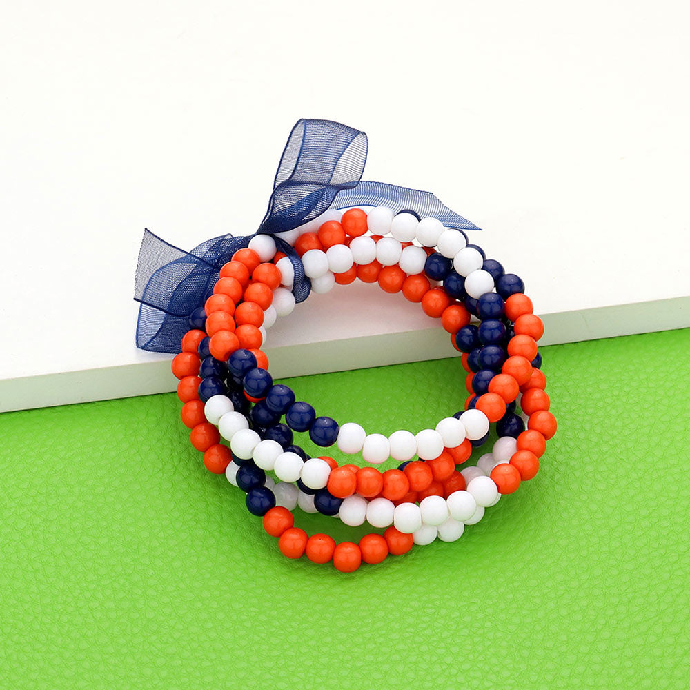 Navy Orange White Sports Game Day Stretchy Bracelet