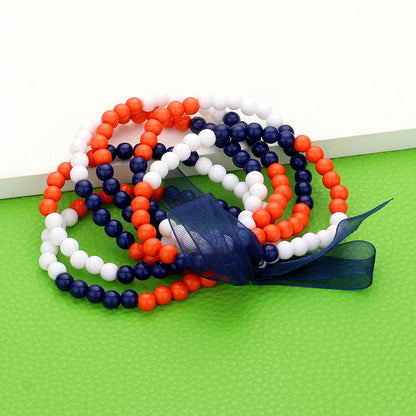Navy Orange White Sports Game Day Stretchy Bracelet