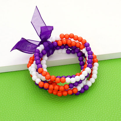 Purple Orange White Sports Game Day Stretchy Bracelet