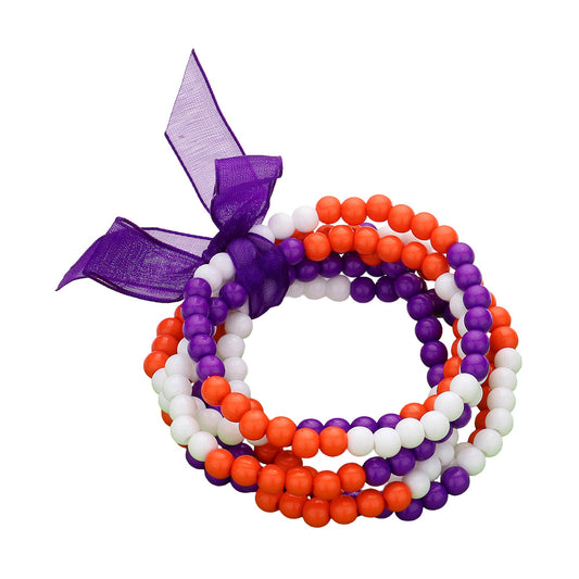 Purple Orange White Sports Game Day Stretchy Bracelet