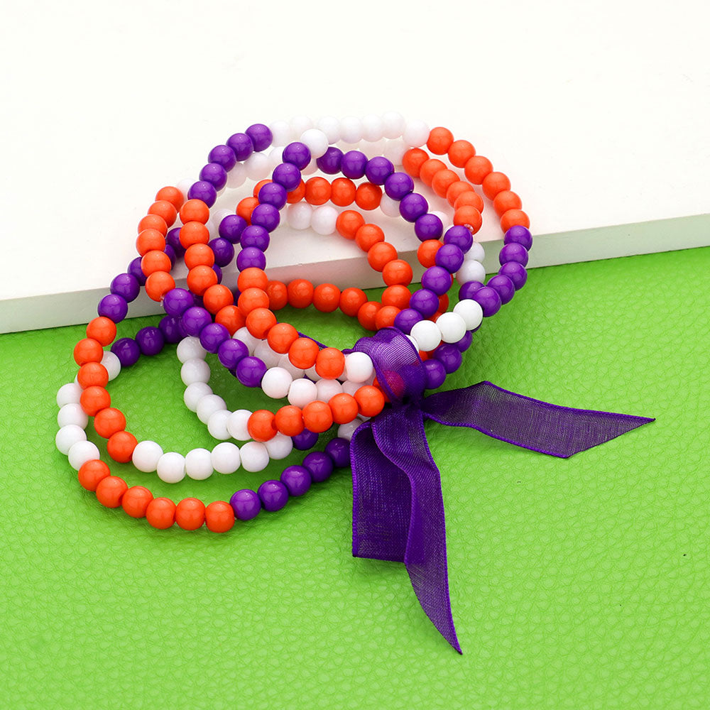 Purple Orange White Sports Game Day Stretchy Bracelet