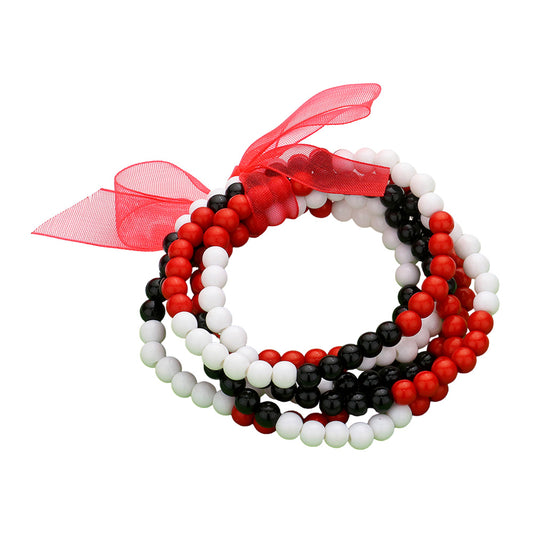 Black, Red and White Sports Game Day Stretchy Bracelet
