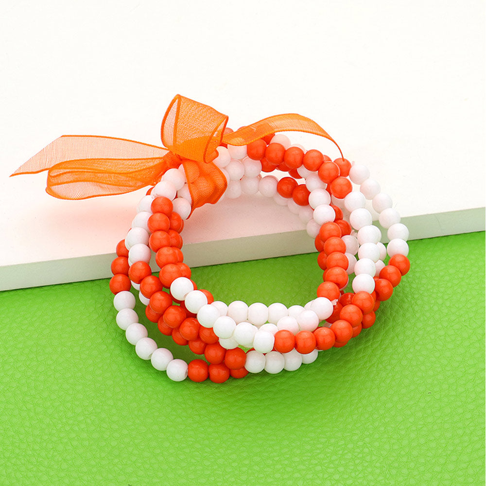 Orange and White Sports Game Day Stretchy Bracelet