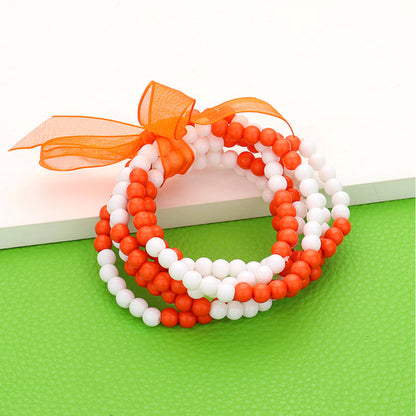 Orange and White Sports Game Day Stretchy Bracelet