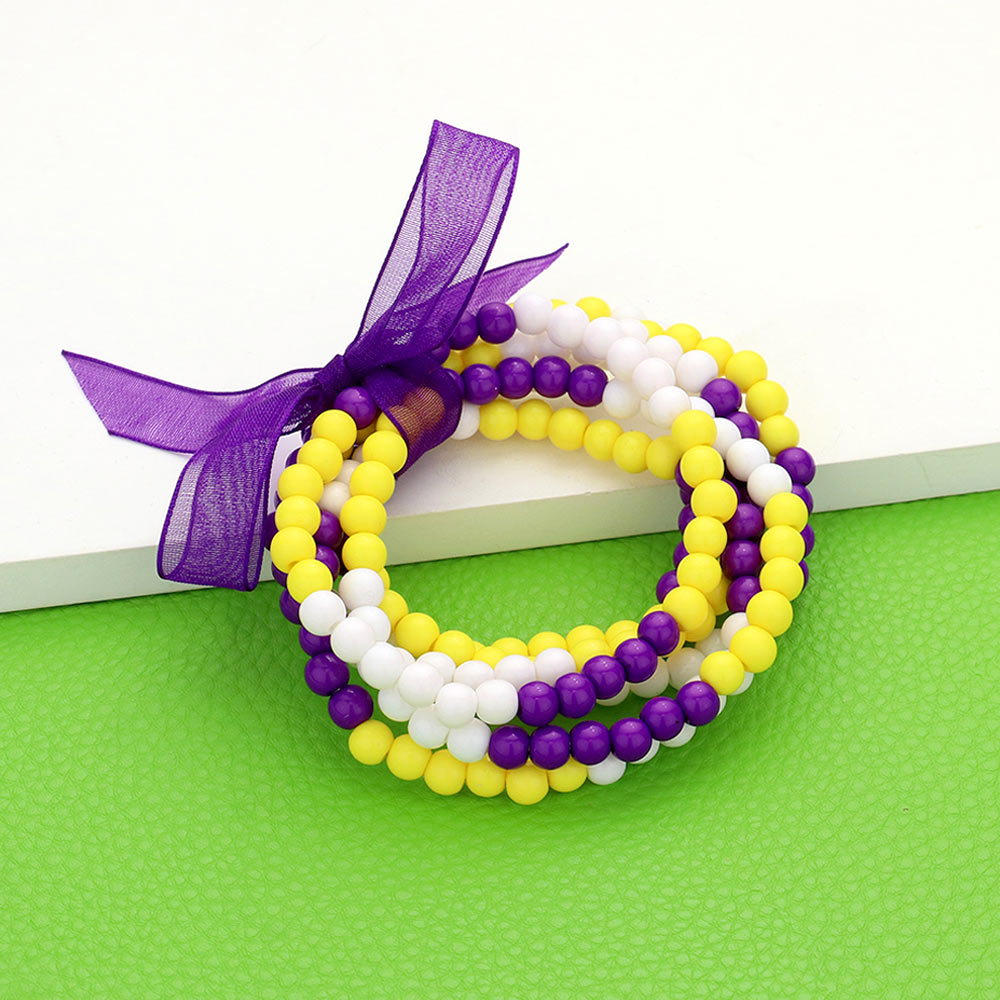 Purple, Yellow and White Sports Game Day Stretchy Bracelet