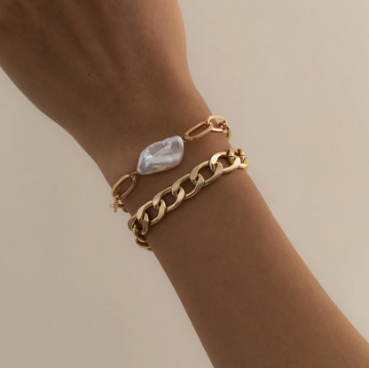 June Faux Pearl Gold Chain Bracelet