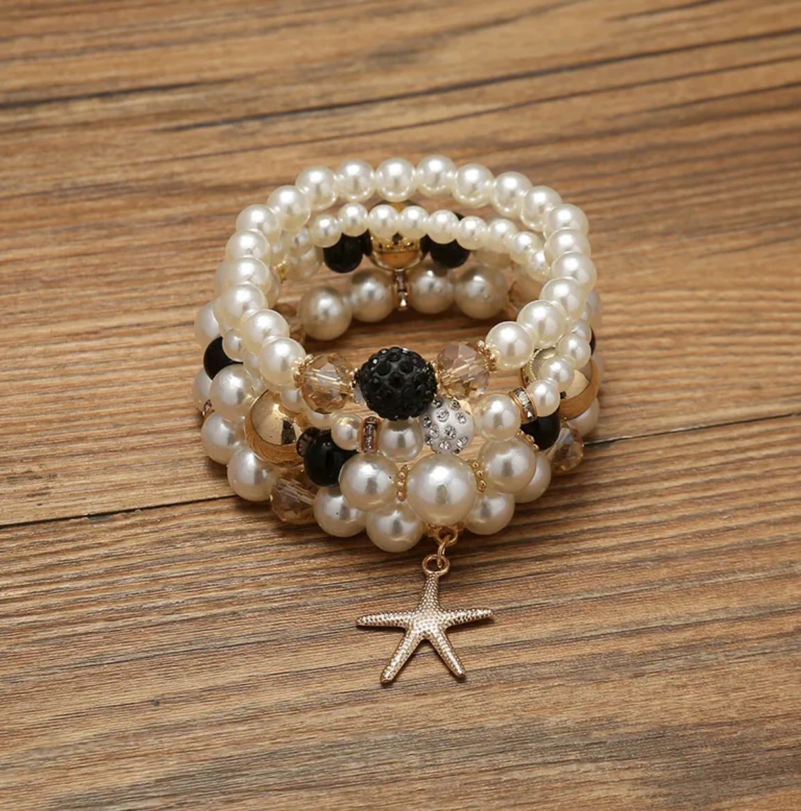 Stretchy Starfish Pearl Bracelet Set