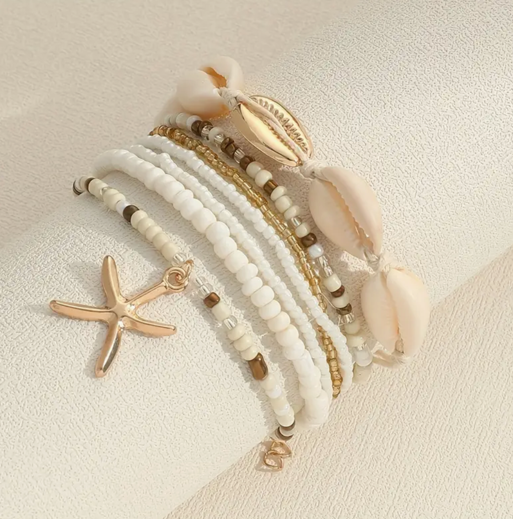 𓇼Bring Me To The Beach White Gold Bracelet Set 7 Pieces