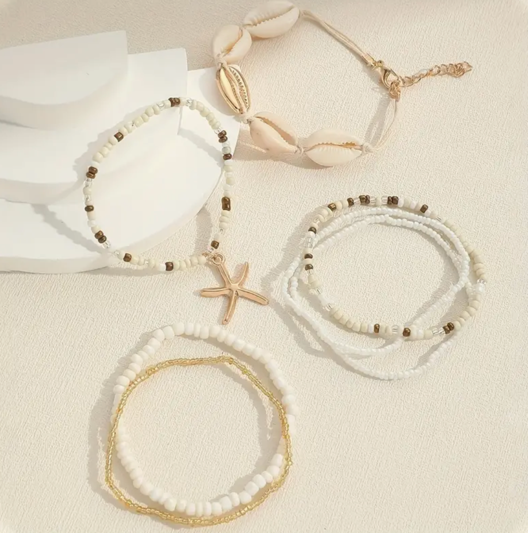 𓇼Bring Me To The Beach White Gold Bracelet Set 7 Pieces