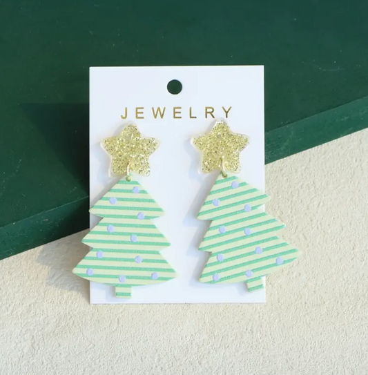 Green + Gold Holiday Tree Earrings