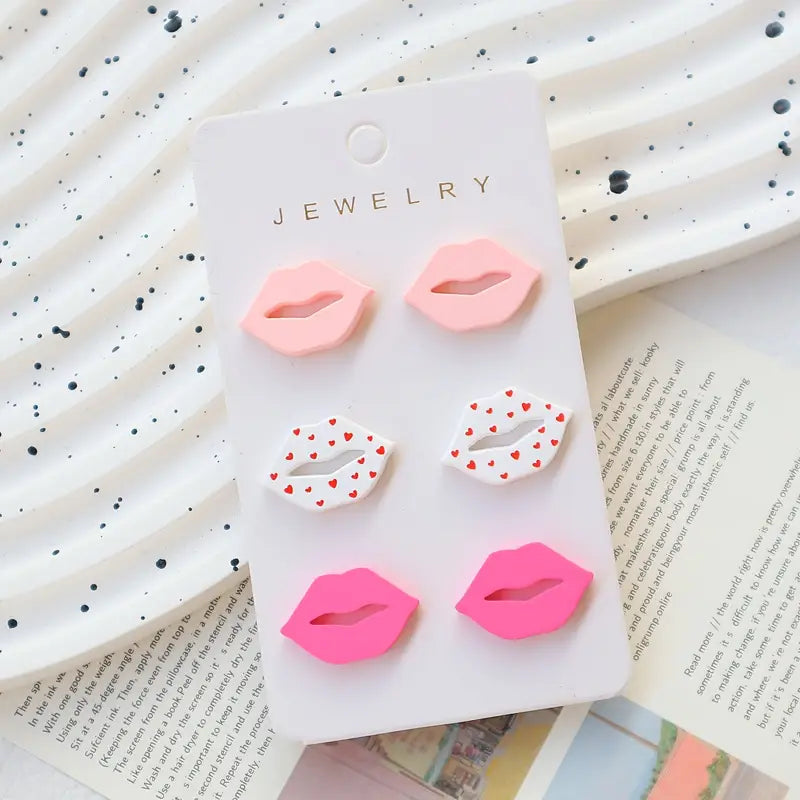 Lips Valentines Day Triple Earring Sets