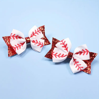 ⚾Baseball Red Glitter Bows