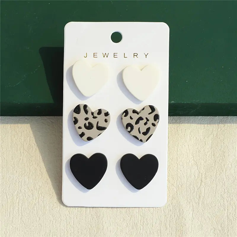 Neutral Hearts Valentines Day Triple Earring Sets