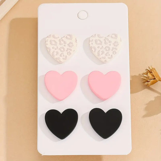 Neutral Leopard Valentines Day Triple Earring Sets